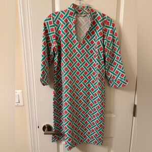 Katherine Way Long Sleeve Dress - Red and Green Geometric